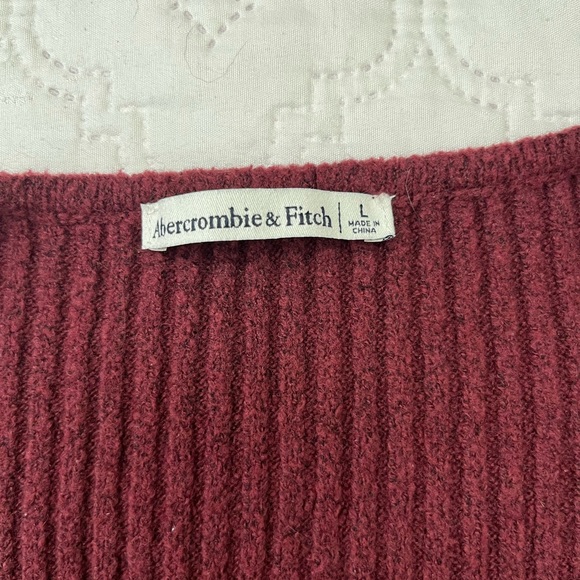 Abercrombie & Fitch Wool Blend Ribbed Button Front Cardigan Sweater Burgundy L - Picture 8 of 16